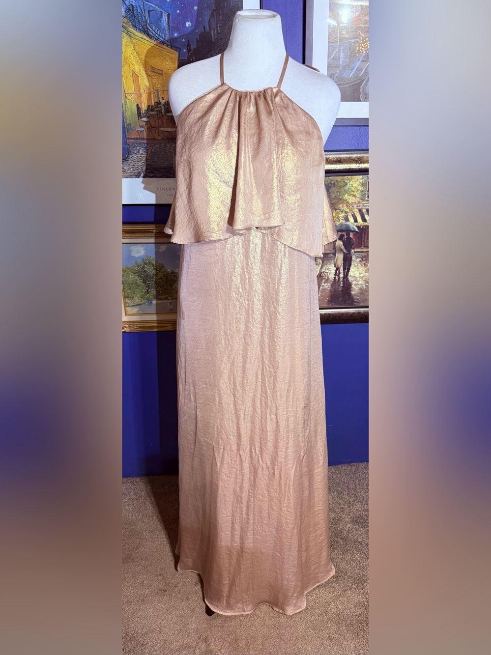 Amsale Soft Blush Pink Shimmery Maxi Dress